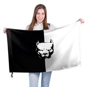 Флаг 3D с принтом Питбуль в Новосибирске, 100% полиэстер | плотность ткани — 95 г/м2, размер — 67 х 109 см. Принт наносится с одной стороны | агрессия | башка | белое | голова | пес | пит буль | питбуль | собака | спорт | стаф | стафф | стаффорд | чб | черное