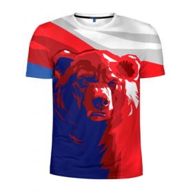 Мужская футболка 3D спортивная с принтом Российский медведь в Новосибирске, 100% полиэстер с улучшенными характеристиками | приталенный силуэт, круглая горловина, широкие плечи, сужается к линии бедра | russia | russian bear | патриот | родина | россия | русский медведь | триколор