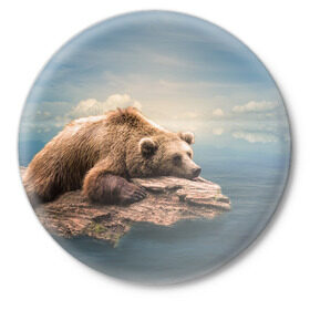 Значок с принтом A bear в Новосибирске,  металл | круглая форма, металлическая застежка в виде булавки | animal | bear | животное | зверь | медведь | миша | россия