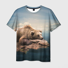 Мужская футболка 3D с принтом A bear в Новосибирске, 100% полиэфир | прямой крой, круглый вырез горловины, длина до линии бедер | animal | bear | животное | зверь | медведь | миша | россия
