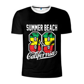 Мужская футболка 3D спортивная с принтом Калифорния в Новосибирске, 100% полиэстер с улучшенными характеристиками | приталенный силуэт, круглая горловина, широкие плечи, сужается к линии бедра | Тематика изображения на принте: beach | cali | california | summer | usa | для отдыха | для отпуска | калифорния | летние | лето | море | океан | отпуск | пальмы | пляж | сша