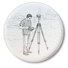 Значок с принтом Парень с контроллером в Новосибирске,  металл | круглая форма, металлическая застежка в виде булавки | surveyor | геодезист | геодезия