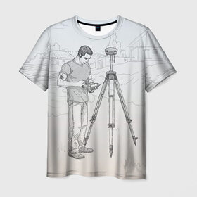 Мужская футболка 3D с принтом Парень с контроллером в Новосибирске, 100% полиэфир | прямой крой, круглый вырез горловины, длина до линии бедер | Тематика изображения на принте: surveyor | геодезист | геодезия