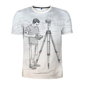 Мужская футболка 3D спортивная с принтом Парень с контроллером в Новосибирске, 100% полиэстер с улучшенными характеристиками | приталенный силуэт, круглая горловина, широкие плечи, сужается к линии бедра | surveyor | геодезист | геодезия