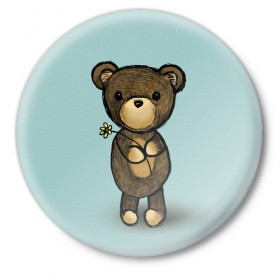 Значок с принтом Мишка в Новосибирске,  металл | круглая форма, металлическая застежка в виде булавки | девушкам | животные | игрушка | медведь | миша | мишка | плюшевый | цветок