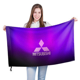 Флаг 3D с принтом MITSUBISHI в Новосибирске, 100% полиэстер | плотность ткани — 95 г/м2, размер — 67 х 109 см. Принт наносится с одной стороны |  машина | марка | митсубиси
