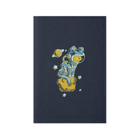 Обложка для паспорта матовая кожа с принтом Кот космонавт в Новосибирске, натуральная матовая кожа | размер 19,3 х 13,7 см; прозрачные пластиковые крепления | Тематика изображения на принте: 