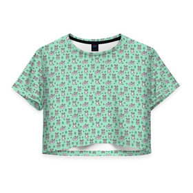 Женская футболка 3D укороченная с принтом Енотики в Новосибирске, 100% полиэстер | круглая горловина, длина футболки до линии талии, рукава с отворотами | cute | raccoon | в полоску | енот | енотик | лес | лесной | милый | осенний | полосатый