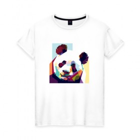 Женская футболка хлопок с принтом Панда в Новосибирске, 100% хлопок | прямой крой, круглый вырез горловины, длина до линии бедер, слегка спущенное плечо | абстракция | медведь | медведь абстракция | панда | панда абстракция | панды | с абстракцией | с медведем | с пандой