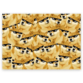 Поздравительная открытка с принтом Doge мем в deal with it очках в Новосибирске, 100% бумага | плотность бумаги 280 г/м2, матовая, на обратной стороне линовка и место для марки
 | deal with it очки | doge | meme | мем | мемы | сиба ину | сиба ину мем