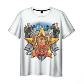 Мужская футболка 3D с принтом 100 лет пограничным войскам в Новосибирске, 100% полиэфир | прямой крой, круглый вырез горловины, длина до линии бедер | Тематика изображения на принте: армия | погранвойска | пограничники