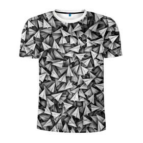 Мужская футболка 3D спортивная с принтом Бумажные самолетики в Новосибирске, 100% полиэстер с улучшенными характеристиками | приталенный силуэт, круглая горловина, широкие плечи, сужается к линии бедра | telegram | белый | бумага | оригами | паттрен | самолет | самолетик | телеграмм