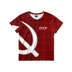 Детская футболка 3D с принтом СССР СПОРТ в Новосибирске, 100% гипоаллергенный полиэфир | прямой крой, круглый вырез горловины, длина до линии бедер, чуть спущенное плечо, ткань немного тянется | клетка | красный | молот | паттерн | серп