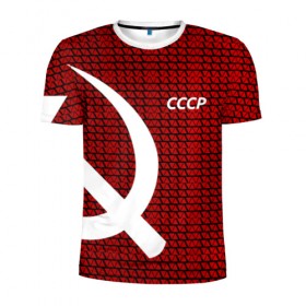 Мужская футболка 3D спортивная с принтом СССР в Новосибирске, 100% полиэстер с улучшенными характеристиками | приталенный силуэт, круглая горловина, широкие плечи, сужается к линии бедра | клетка | красный | молот | паттерн | серп