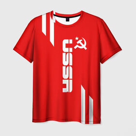 Мужская футболка 3D с принтом USSR SPORT в Новосибирске, 100% полиэфир | прямой крой, круглый вырез горловины, длина до линии бедер | fc | football | sport | ussr | звезда | красный | ленин | родина | сделано в ссср | серп и молот | союз | спорт | ссср | сталин | страна | текстура | футбол | цвет | шум