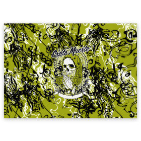 Поздравительная открытка с принтом Santa Muerte в Новосибирске, 100% бумага | плотность бумаги 280 г/м2, матовая, на обратной стороне линовка и место для марки
 | ангел | демон | дьявол | кости | монстр | призрак | святая | традиция | череп | яркие