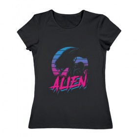 Женская футболка хлопок с принтом Alien 80 в Новосибирске, 100% хлопок | прямой крой, круглый вырез горловины, длина до линии бедер, слегка спущенное плечо | 80е | alien | вэйв | мода | ретро | ридли | скотт | хищник | чужой