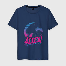 Мужская футболка хлопок с принтом Alien 80 в Новосибирске, 100% хлопок | прямой крой, круглый вырез горловины, длина до линии бедер, слегка спущенное плечо. | 80е | alien | вэйв | мода | ретро | ридли | скотт | хищник | чужой