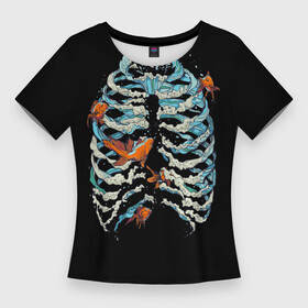 Женская футболка 3D Slim с принтом Ребра из Воды в Новосибирске,  |  | анатомия | вода | океан | рыбы | скелет