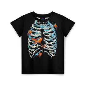 Детская футболка 3D с принтом Ребра из Воды в Новосибирске, 100% гипоаллергенный полиэфир | прямой крой, круглый вырез горловины, длина до линии бедер, чуть спущенное плечо, ткань немного тянется | анатомия | вода | океан | рыбы | скелет