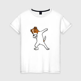 Женская футболка хлопок с принтом джек победитель в Новосибирске, 100% хлопок | прямой крой, круглый вырез горловины, длина до линии бедер, слегка спущенное плечо | джек | джек рассел | рассел | терьер