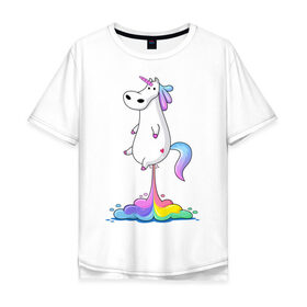 Мужская футболка хлопок Oversize с принтом Единорог радуга в Новосибирске, 100% хлопок | свободный крой, круглый ворот, “спинка” длиннее передней части | rainbow | unicorn | радужный