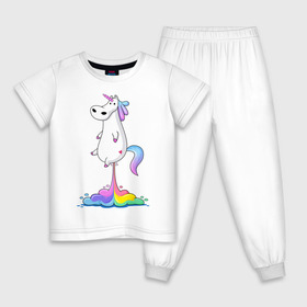 Детская пижама хлопок с принтом Единорог радуга в Новосибирске, 100% хлопок |  брюки и футболка прямого кроя, без карманов, на брюках мягкая резинка на поясе и по низу штанин
 | Тематика изображения на принте: rainbow | unicorn | радужный