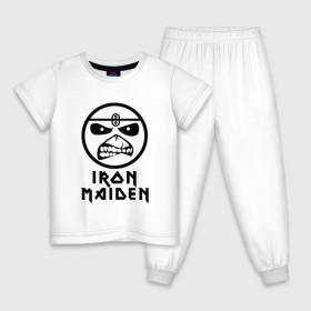 Детская пижама хлопок с принтом Iron Maiden в Новосибирске, 100% хлопок |  брюки и футболка прямого кроя, без карманов, на брюках мягкая резинка на поясе и по низу штанин
 | iron maiden | адриан смит | айран | айрон | группа | дэйв мюррей | железная дева | ирон | майден | мейд | мейден | метал | мрачный | музыка | песни | рок | стив харрис | тяжелый | хеви | хевиметал