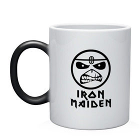 Кружка хамелеон с принтом Iron Maiden в Новосибирске, керамика | меняет цвет при нагревании, емкость 330 мл | iron maiden | адриан смит | айран | айрон | группа | дэйв мюррей | железная дева | ирон | майден | мейд | мейден | метал | мрачный | музыка | песни | рок | стив харрис | тяжелый | хеви | хевиметал