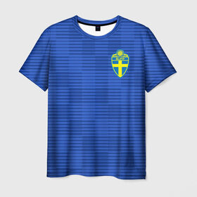 Мужская футболка 3D с принтом Швеция гостевая форма ЧМ 2018 в Новосибирске, 100% полиэфир | прямой крой, круглый вырез горловины, длина до линии бедер | Тематика изображения на принте: гостевая форма | сборная швеции | футбольная форма | швеция