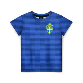 Детская футболка 3D с принтом Швеция гостевая форма ЧМ 2018 в Новосибирске, 100% гипоаллергенный полиэфир | прямой крой, круглый вырез горловины, длина до линии бедер, чуть спущенное плечо, ткань немного тянется | гостевая форма | сборная швеции | футбольная форма | швеция