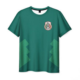 Мужская футболка 3D с принтом Домашняя форма сборной Мексики в Новосибирске, 100% полиэфир | прямой крой, круглый вырез горловины, длина до линии бедер | мексика | сборная мексики | форма мексики | чемпионат по футболу