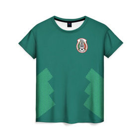 Женская футболка 3D с принтом Домашняя форма сборной Мексики в Новосибирске, 100% полиэфир ( синтетическое хлопкоподобное полотно) | прямой крой, круглый вырез горловины, длина до линии бедер | Тематика изображения на принте: мексика | сборная мексики | форма мексики | чемпионат по футболу