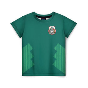 Детская футболка 3D с принтом Домашняя форма сборной Мексики в Новосибирске, 100% гипоаллергенный полиэфир | прямой крой, круглый вырез горловины, длина до линии бедер, чуть спущенное плечо, ткань немного тянется | мексика | сборная мексики | форма мексики | чемпионат по футболу