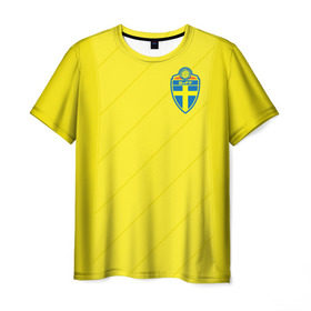 Мужская футболка 3D с принтом Швеция домашняя форма ЧМ 2018 в Новосибирске, 100% полиэфир | прямой крой, круглый вырез горловины, длина до линии бедер | домашняя форма | сборная швеции | футбол | футбольная форма | швеция