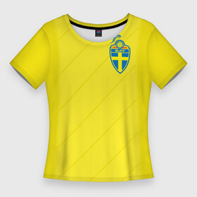 Женская футболка 3D Slim с принтом Швеция домашняя форма ЧМ 2018 в Новосибирске,  |  | домашняя форма | сборная швеции | футбол | футбольная форма | швеция