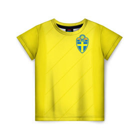 Детская футболка 3D с принтом Швеция домашняя форма ЧМ 2018 в Новосибирске, 100% гипоаллергенный полиэфир | прямой крой, круглый вырез горловины, длина до линии бедер, чуть спущенное плечо, ткань немного тянется | домашняя форма | сборная швеции | футбол | футбольная форма | швеция