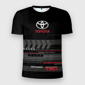 Мужская футболка 3D спортивная с принтом Toyota 1 в Новосибирске, 100% полиэстер с улучшенными характеристиками | приталенный силуэт, круглая горловина, широкие плечи, сужается к линии бедра | car | toyota | абстракция | авто | графика | дизайн | полосы | протектор | пунктир | след шин | тойота