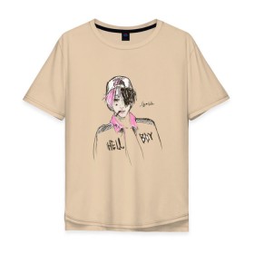 Мужская футболка хлопок Oversize с принтом Lil Peep Hellboy в Новосибирске, 100% хлопок | свободный крой, круглый ворот, “спинка” длиннее передней части | lil peep | лил пип