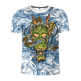 Мужская футболка 3D спортивная с принтом Огненный Дракон в Новосибирске, 100% полиэстер с улучшенными характеристиками | приталенный силуэт, круглая горловина, широкие плечи, сужается к линии бедра | дым | знак | иероглиф | китай | монстр | огонь | пламя | призрак | сказка | традиция | фентези | яркие