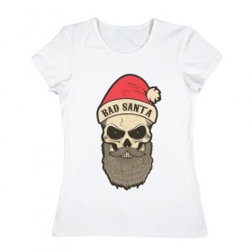 Женская футболка хлопок с принтом Санта череп в Новосибирске, 100% хлопок | прямой крой, круглый вырез горловины, длина до линии бедер, слегка спущенное плечо | skull | бородатый | рождество | санта клаус