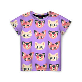 Детская футболка 3D с принтом Cat and Panda в Новосибирске, 100% гипоаллергенный полиэфир | прямой крой, круглый вырез горловины, длина до линии бедер, чуть спущенное плечо, ткань немного тянется | animal | cat | cute | kitty | meow | pattern | pet | животное | кот | котенок | котики | мяу | паттерн