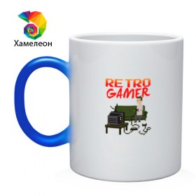 Кружка хамелеон с принтом RETRO GAMER в Новосибирске, керамика | меняет цвет при нагревании, емкость 330 мл | 8 бит | 8bit | game | gamer | retro | retro gamer | денди | ретро