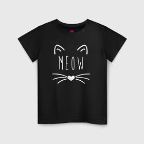 Детская футболка хлопок с принтом Мяу в Новосибирске, 100% хлопок | круглый вырез горловины, полуприлегающий силуэт, длина до линии бедер | animal | cat | cute | heart | kitty | meow | pet | животное | кот | котенок | котики | мяу | сердце