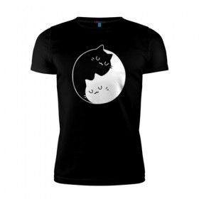 Мужская футболка премиум с принтом Инь Янь в Новосибирске, 92% хлопок, 8% лайкра | приталенный силуэт, круглый вырез ворота, длина до линии бедра, короткий рукав | Тематика изображения на принте: cat | kitty | животное | инь ян | кот | котенок | котики