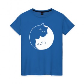 Женская футболка хлопок с принтом Инь Янь в Новосибирске, 100% хлопок | прямой крой, круглый вырез горловины, длина до линии бедер, слегка спущенное плечо | cat | kitty | животное | инь ян | кот | котенок | котики