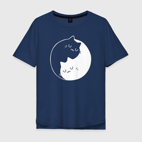 Мужская футболка хлопок Oversize с принтом Инь Янь в Новосибирске, 100% хлопок | свободный крой, круглый ворот, “спинка” длиннее передней части | cat | kitty | животное | инь ян | кот | котенок | котики