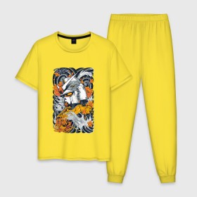 Мужская пижама хлопок с принтом Gundam Love в Новосибирске, 100% хлопок | брюки и футболка прямого кроя, без карманов, на брюках мягкая резинка на поясе и по низу штанин
 | Тематика изображения на принте: gundam