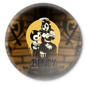 Значок с принтом Bendy and the ink machine (30) в Новосибирске,  металл | круглая форма, металлическая застежка в виде булавки | Тематика изображения на принте: bendy | bendy and the ink machine | game | horror | ink | machine | trend | video game