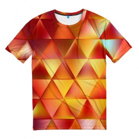 Мужская футболка 3D с принтом Огненные треугольники в Новосибирске, 100% полиэфир | прямой крой, круглый вырез горловины, длина до линии бедер | 